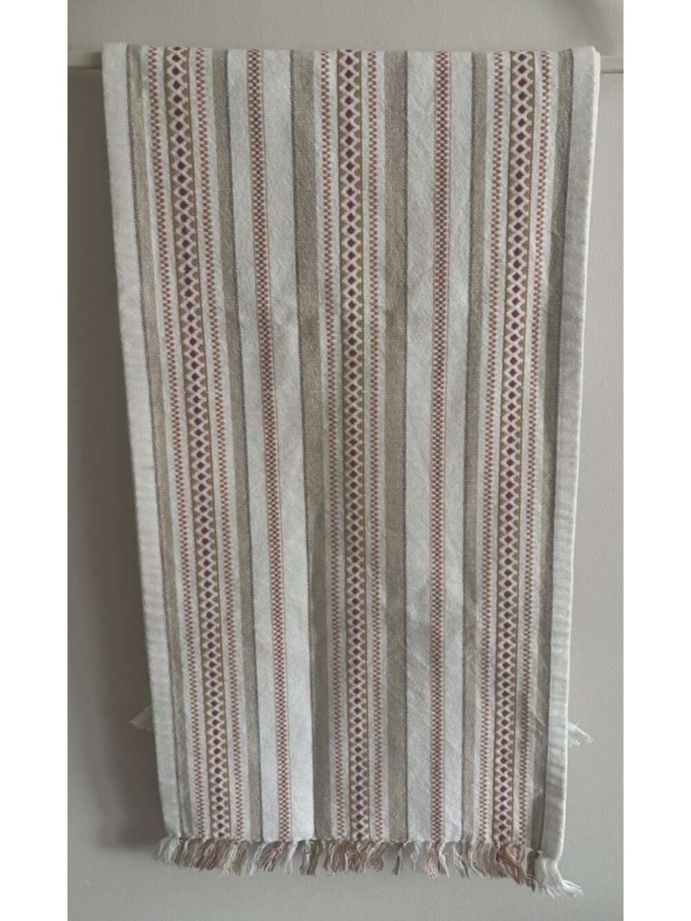 Pier 1 Imports Textured Woven Striped Fringe Table Runner 67" Boho